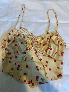 PacSun Yellow Satin Cherry Print Corset
